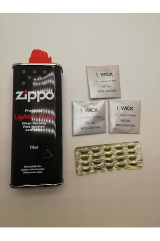 Zippo Benzin Seti 20 Adet Alfa Çakmak Taşı 3 Fitil