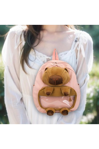 Homyl Capybara Sırt Çantası Doldurulmuş Hayvan Tatil Pembe