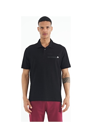 Tommy Life Siyah Yazı Baskılı Standart Form Polo Yaka Erkek T-shirt - 88236 Siyah