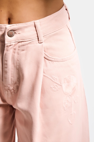 it's basic Kadın Pudra 6s6-20 Wide Leg Pleat Fit Nakış Desenli Özel Tasarım Denim Jean