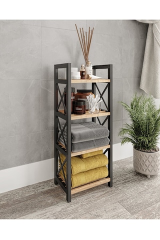 Ravilo Çok Amaçlı Dekoratif Banyo Rafı Mini 4 Katlı Meşe Meşe