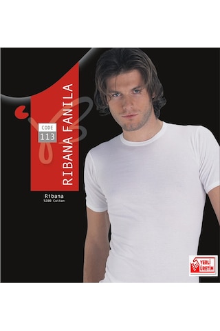 Erkek Beyaz Ribana Yarım Kol Atlet % 100 Pamuklu Fanila 3 Lü Paket 113-3b Beyaz