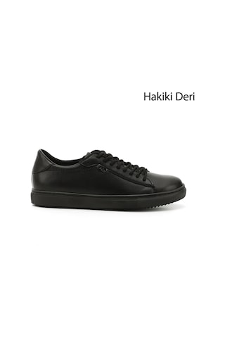 Gönderi R Siyah Bağcıklı Termo Taban Hakiki Deri Sneaker Siyah