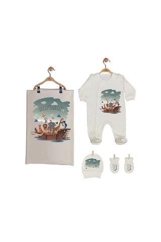 Pia Baby Gl 1947-02 İsme Özel Beşli Tulum Set Krem