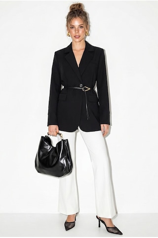 Shade Kadın Astarlı Garni Kol Detaylı Kemerli Blazer Ceket 8146 60286139 - Siyah
