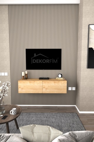 Df17101 Duvara Monte Tv Ünitesi Kapaklı Raflı Tv Sehpası Modern Duvar Raflı Tv Alt Ünitesi Safir Meşe