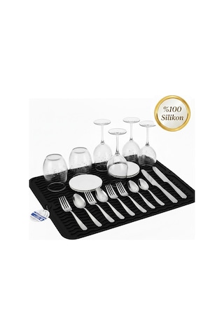 Siyah 40x30cm %100 Silikon Bulaşık Kurutma Matı Bulaşık Altlığı,bulaşık Kurutmalığı Bulaşık Pedi Siyah