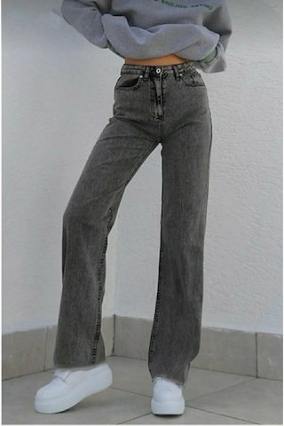 Lavajeans Kadın Likralı Yüksek Bel Bol Paça Kot Pantolon- Wide Leg Koyufüme0124 Koyu Füme
