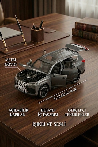 1:32 Ölçek Metal Model Araba Lx600 Lüks Suv Jip - Işıklı Sesli Çek Bırak - Gri