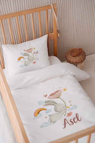%100 Pamuk Saten Isme Özel Isimli 100x150 Bebek Yatak Nevresim Seti Tavşan