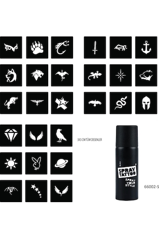 Airbrush Tattoo Minimal 27 Desen Ve Spray Tattoo Geçici Sprey Dövme Seti