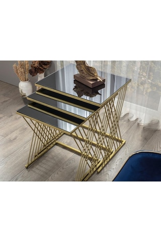 Vienna Gold Metal Ayaklı Füme Aynalı Zigon Sehpa