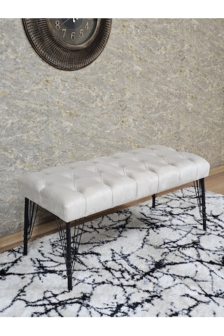 Zafir Siyah Boyalı Tel Ayaklı 90 Cm Puf Bench - Puf - Bench - Kasalı Oturak - Oturak - Yatak Ucu Puf Krem