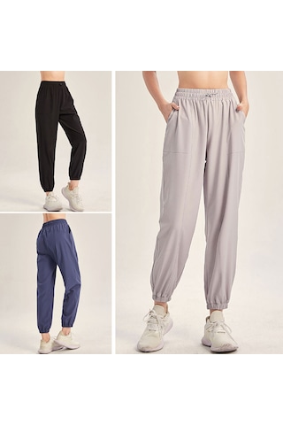 Jeemson Kadın Spor Taytları: Yoga & Koşu İçin Esnek Bel, Cepli, Cepli Cep, Konforlu, Uzun, Düz Renk Gri