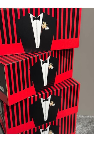 Smokin Desenli Kutu Nikah & Düğün 10 Lu Hediye Gelin Kutusu Damat Kutusu Söz Kutusu 10 Adet
