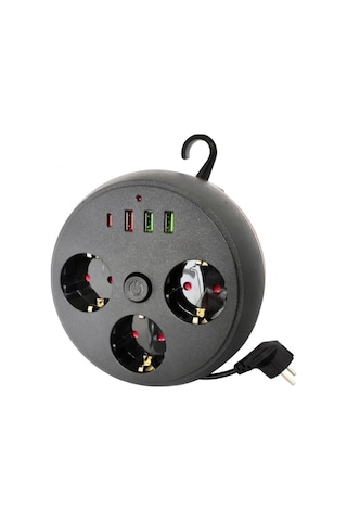 Akım Korumalı Priz Usb Ve Type C Girişli 3lü Priz 2 Metre Kablo Dayanıklı 1.5 M