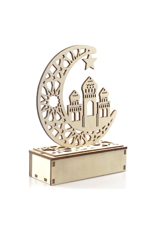 Shineyee Ahşap Ay Şekilli Ramazan Bayramı Dekorasyonu, Led Işıklı, Ev Dekoru Ve Gece Lambası, Pil Dahil Değil