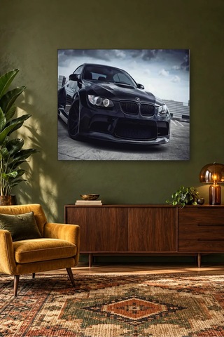 Fida Bulutlu Gökyüzü Altında Siyah Bmw M3 Canvas Tablo