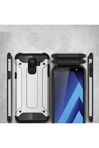 Noktaks - Samsung Galaxy Uyumlu Galaxy A6 Plus 2018 - Kılıf Çift Katman Zırh Tank Crash Military Kapak - Gold