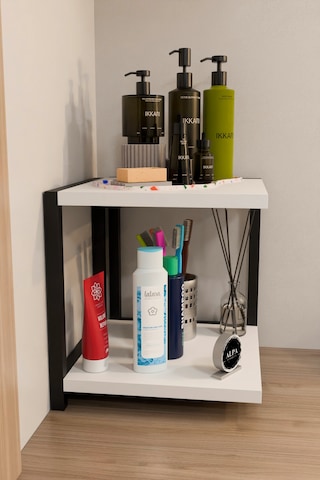 İki Raflı Banyo Köşe Kare Düzenleyici Organizer Raf Metal Gövdeli Çok Amaçlı Banyo Standı Beyaz