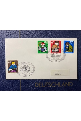 Almanya Özel Damgalı İlk Gün Zarfı Jugendmarken 1974 Erstausgabetag Deutschland Brd