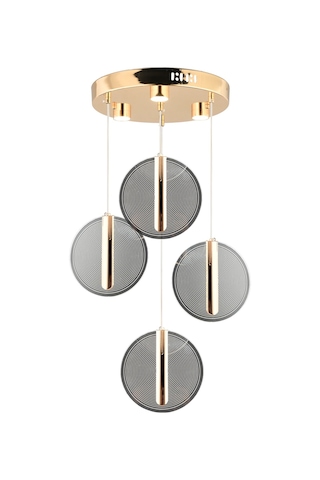Dustin 4'lü Yuvarlak 3 Renk 52 Watt Gold Kristal Ledli Modern Oturma Odası Salon Sarkıt Avize Diğer