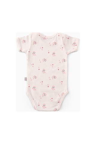 Boumini Bebek Çıtçıtlı Kısa Kollu Body Zarf Yaka Pembe Miskin-pembe Pembe