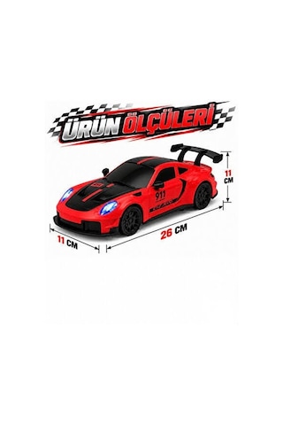 Uzaktan Kumandalı Kıvılcım Efekt Porsche Drift Yarış Arabası 4 Adet Yedek Lastik 26 Cm Sesli Oyuncak Kırmızı