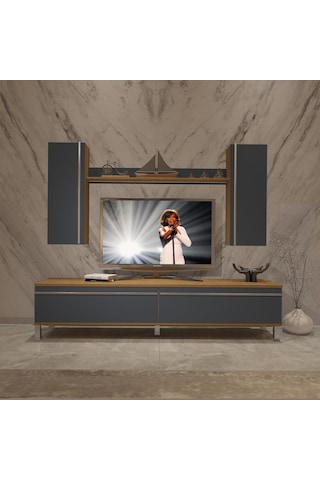 Decoraktiv Eko 7 Mdf Std Krom Ayaklı Tv Ünitesi Tv Sehpası Pera - Antrasit