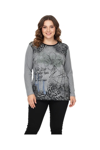 Baglan Kadın Yumoş Taşlı Baskılı Bluz Bgl-st05068 Gri