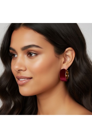 Kadın Bordo 14k Kaplama Çelik Halka Küpe 30 Mm Çok Renkli