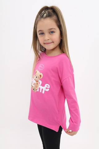 Toontoy Kids Toontoy Kız Çocuk Baskılı Bisiklet Yaka Uzun Kollu Tişört Fuşya