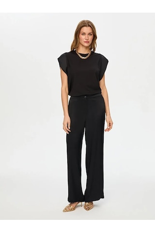 Faik Sönmez Wide Leg Fit Beli Lastikli Rayon Kadın Viskon Pantolon S26pnt004 Siyah