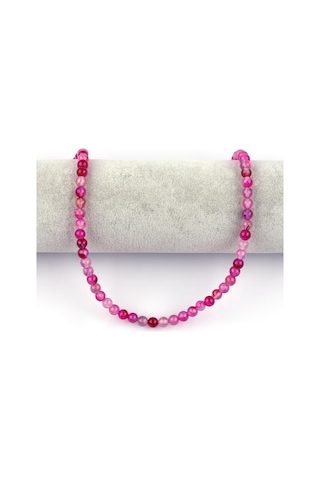 Pembe Akik Doğal Taş Dizi 6 MM Küre Kesim Kolye Çok Renkli