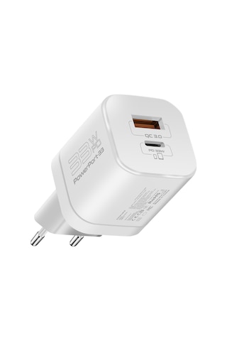 Promate PowerPort-33 33W,Type-C PD , USB Hızlı Şarj Cihazı Beyaz
