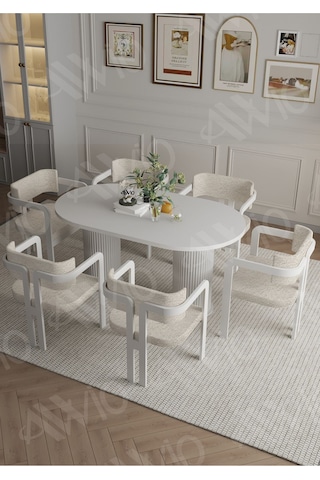 Avvio Anfora Ptt Lake Mdf Ayak 6'lı Tokyo Metal Demonte Sandalye 80x160 Masa Sandalye Takımı Beyaz
