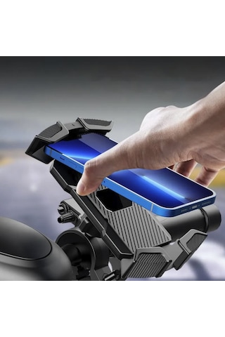 9081733430228 - Honda Pcx Karbon Darbe Emici Tirreşim Engelleyici Motosiklet Telefon Tutucu Siyah