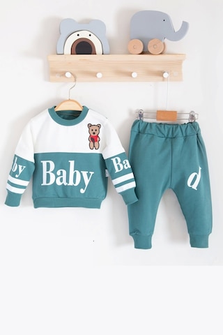 Babydonat Baby Desenli 2'li % 100 Pamuk Erkek Bebek Takımı Yeşil