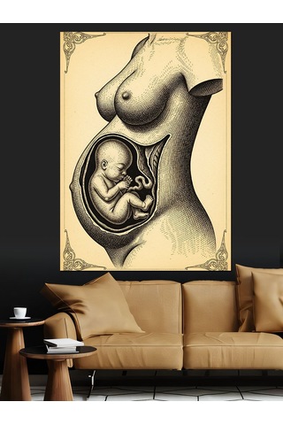 Ahşap Tablo Anne Karnı Fetal Gelişim Şehir Tabloları