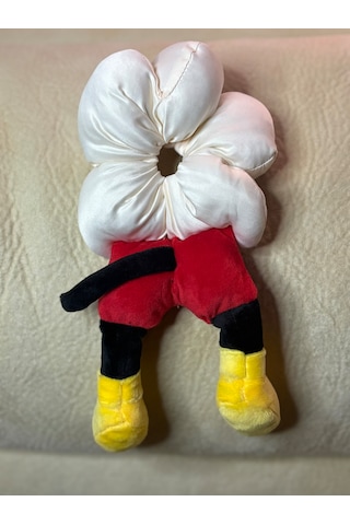 Mickeyy Mouse Figürlü Saten Puantiyeli Scrunchie Simit Toka - Çılgın Topuz Tokası Beyaz
