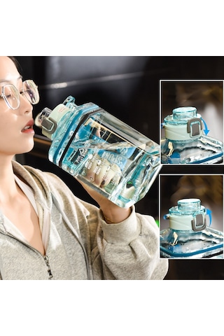 Teltree "2.2l Sporcu Su Şişesi - Zaman Göstergeli Ve Motivasyon Sözleriyle" Siyah