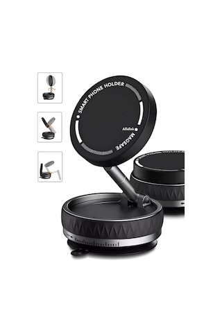 Alfalink K10b Siyah Vacum Katlanır Araç Telefon Tutucu - Ayna-cam Magsafe