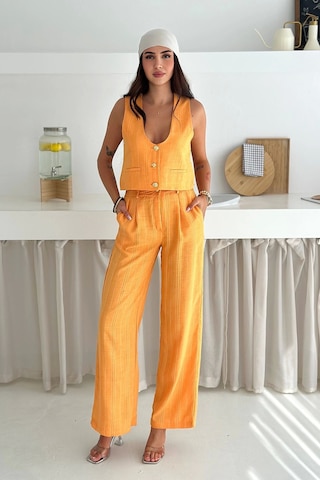 Çizgili Kumaş Yelek Takım Turuncu Turuncu