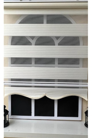 Storburada Pliseli Zebra Stor Perde Ekru Etek Dilimli Stb-481 Ekru