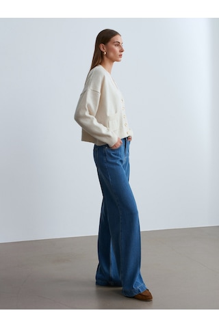 Dilvin 72102 Dökümlü Wide Leg Jean-mavi Mavi