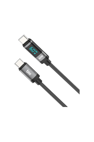 Bix BX06CC Type-C to Type-C 60 W Dijital Ekranlı Şarj Data Kablosu