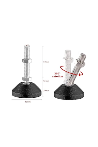 M8 X 40 Mm Dengeleme Ayakları, Mobilya Ayakları İçin M8 Dengeleme Vidaları, 400 Kg Taşıma Kapasitesi, Ayarlanabilir Ayaklar, Dengeleme Vidaları, Maksimum Eğim 15 8 Adet - M8 X 40 Mm Diğer