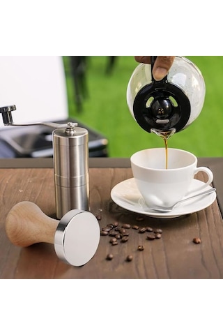 Kahve Tamperi- Koyu Ceviz Ahşap Sap - Düz Tabanlı-Espresso Tamperi -Çap 58 MM
