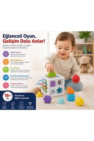 Montessori Şekil Eşleştirme Küpü - Geometrik Bloklu Eğitici Oyuncak