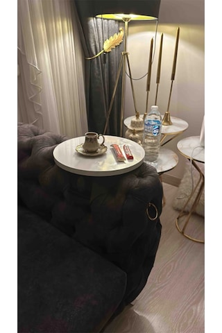 Beyaz Yan Sehpa Koltuk Yanı Sehpa Ayarlanabilir Tepsi 34 Cm Geniş